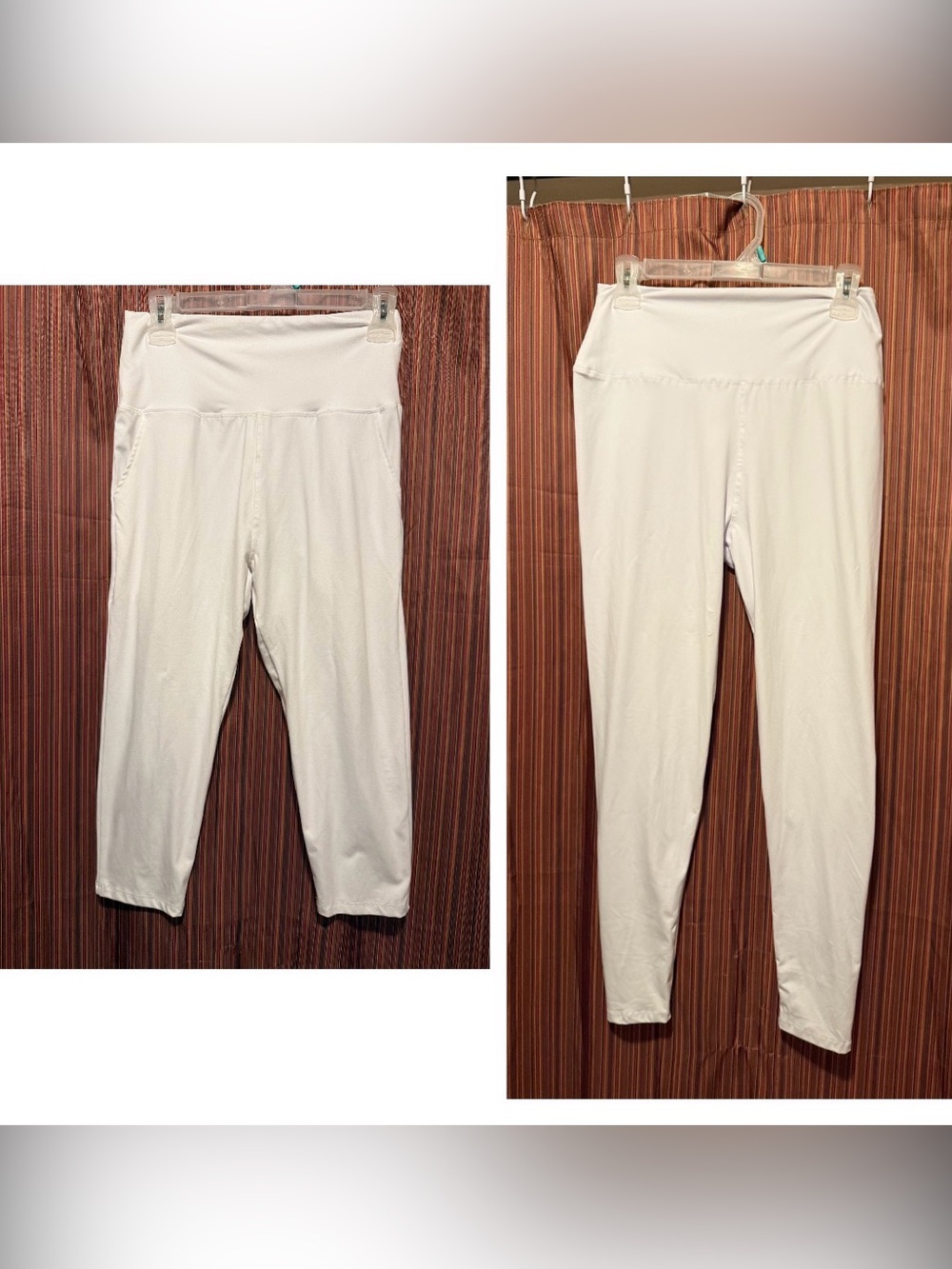 2 Pair Amazon White High-Waist Leggings. 1-crop. 1- full length